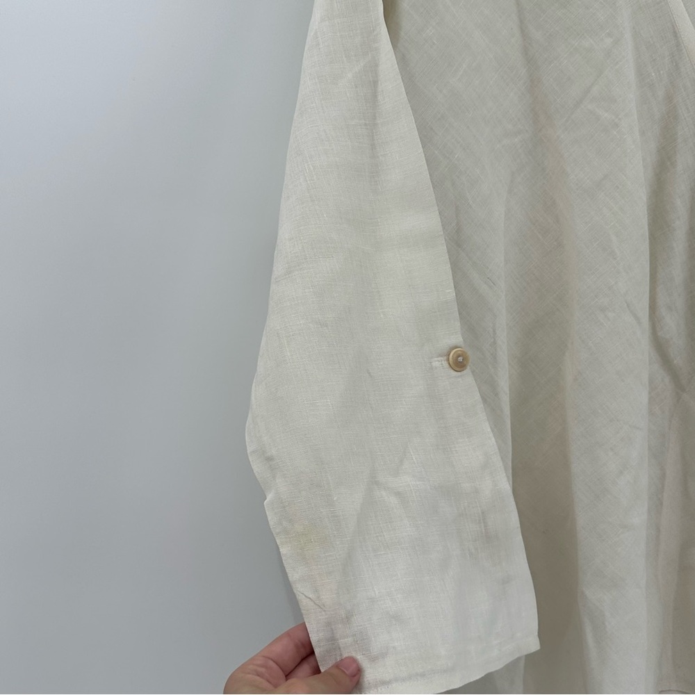 Flax Linen Lagenlook Oversized Boxy Top Size Large White Natural Style - Picture 5 of 6